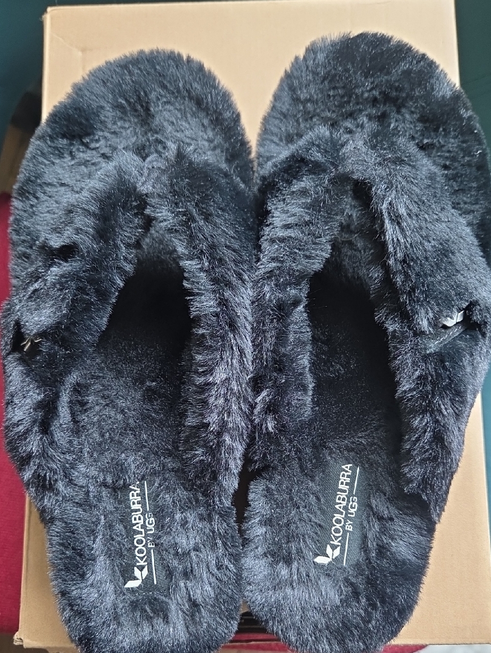 Koolaburra Black Plush Fur Flip Flop Slippers